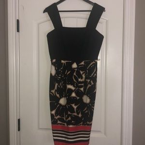 London Times Dress Black/White/Red/Tan